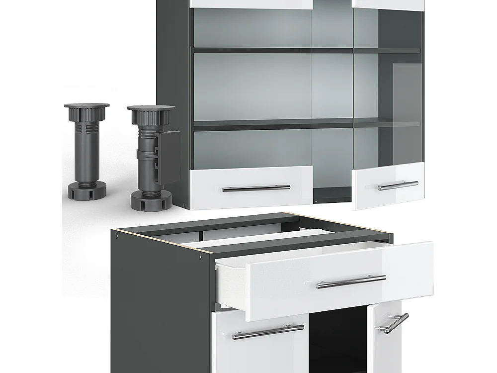 Singlekøkken hvid højglans/antracit 140x60x81.6 fame-line