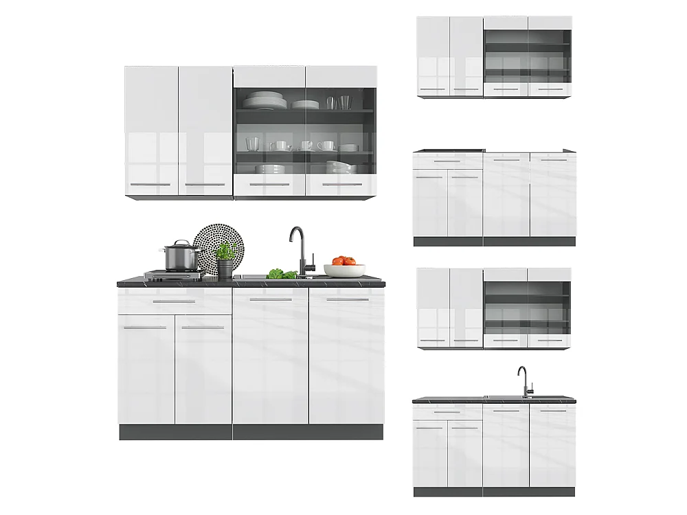 Singlekøkken hvid højglans/antracit 140x60x81.6 fame-line