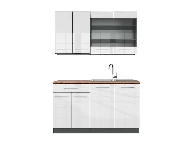 Cucina completa bianco lucido/antracite 140x60x81.6 fame-line