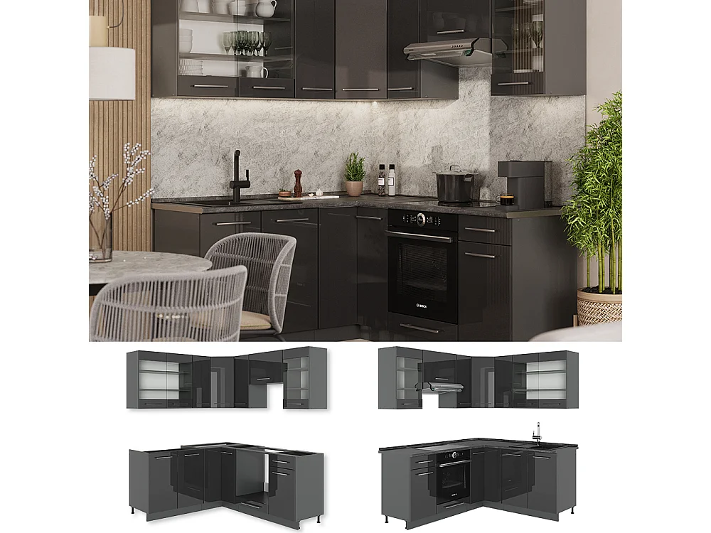 Eckküche anthrazit hochglanz 190x60x81.6 fame-line