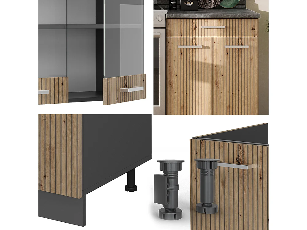 Mueble de cocina roble artesanal/antracita 200x60x81.6 r-line