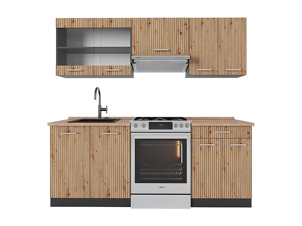 Cuisine chêne artisan/anthracite 200x60x81.6 r-line