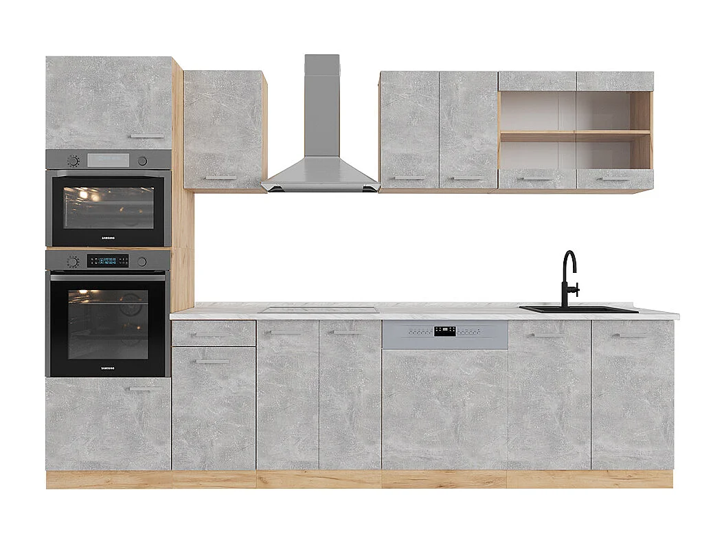 Cuisine béton/force dor chêne 300x60x81.6 r-line