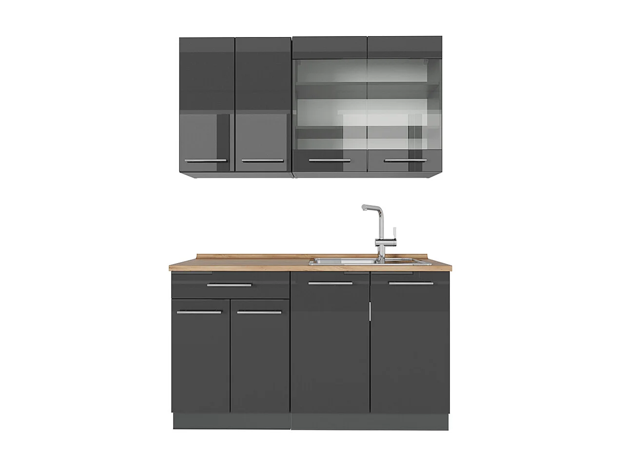 Cucina monoblocco antracite lucido 140x60x81.6 fame-line