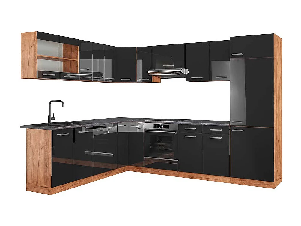 Cuisine en angle anthracite brillant/chêne doré 287x60x81.6 r-line