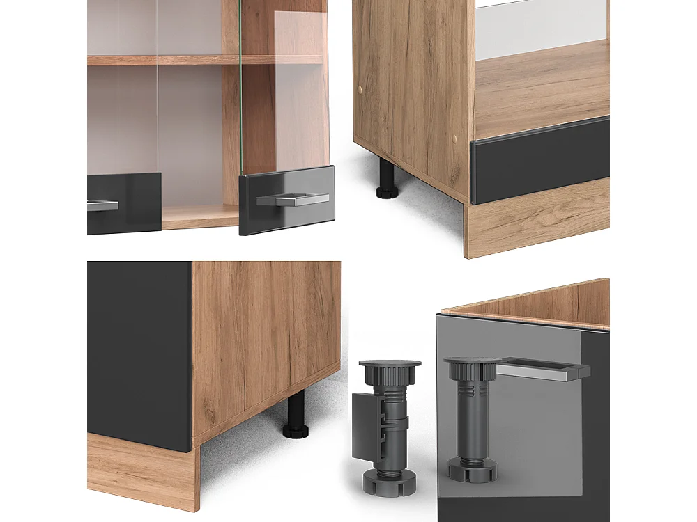 Cuisine en angle anthracite brillant/chêne doré 287x60x81.6 r-line