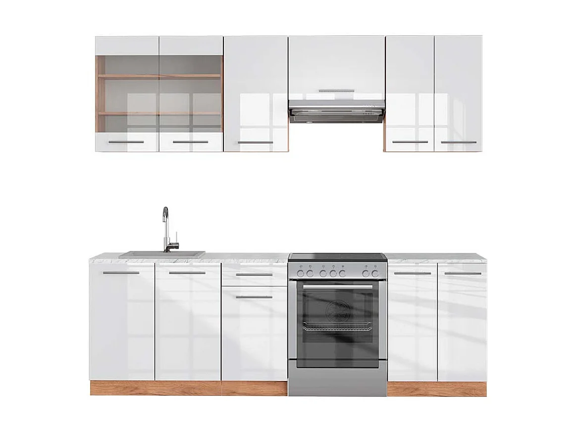 Cuisine blanc brillant/chêne doré 240x60x81.6 fame-line