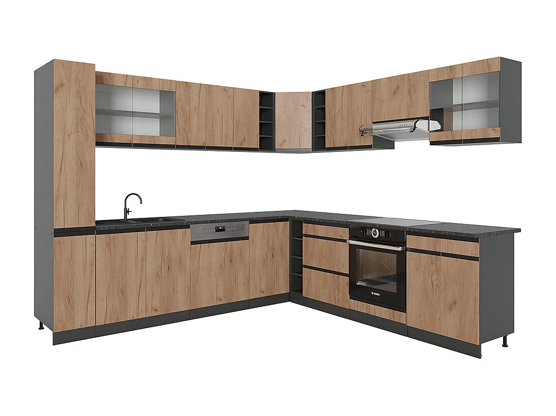 Hjørnekøkken gold power oak 257x46x81.6 r-line