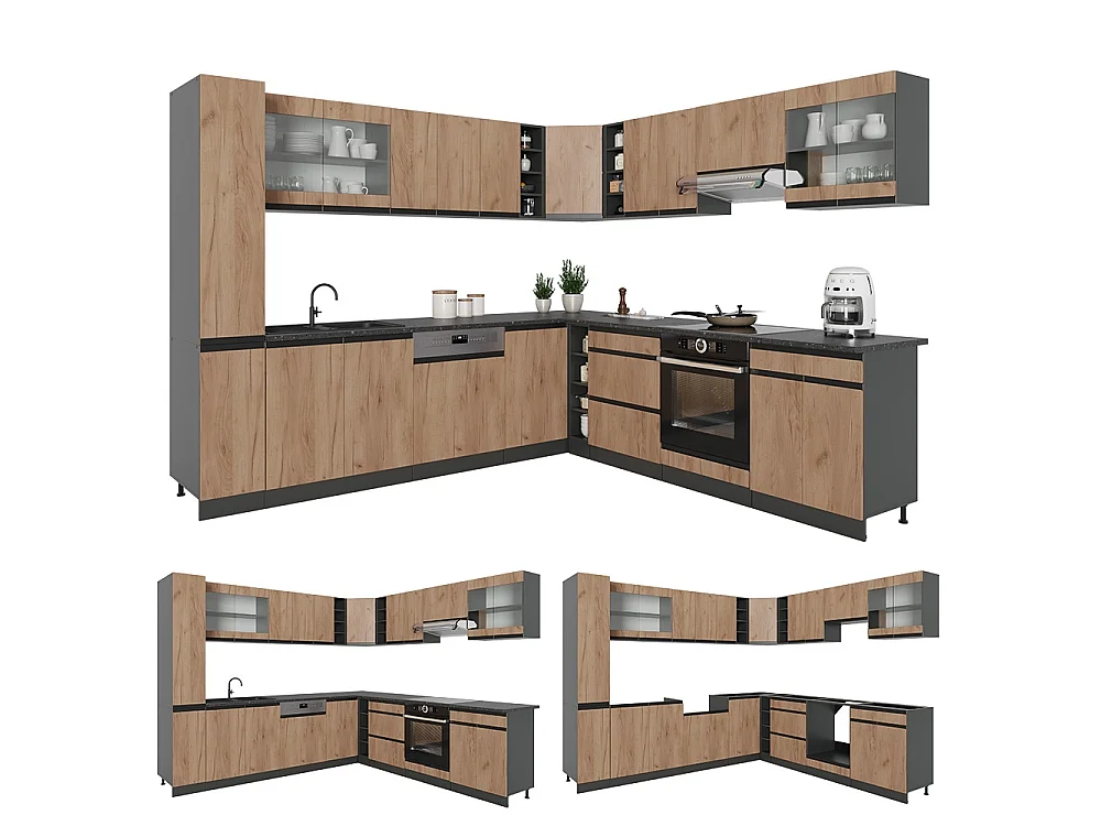Cuisine en angle chêne de force doré/anthracite 277x46x81.6 r-line