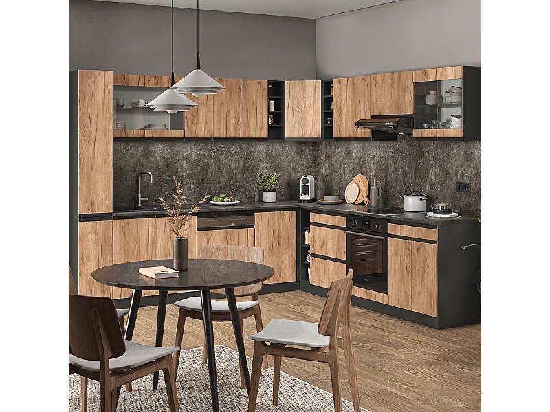 Hoekkeuken krachtige eik goud 257x46x81.6 r-line