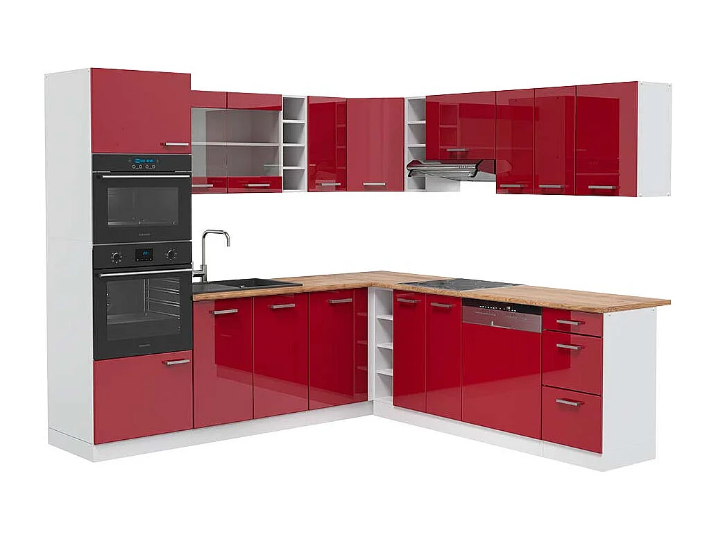Cucina angolare completa rosso lucido/bianco 247x60x81.6 r-line