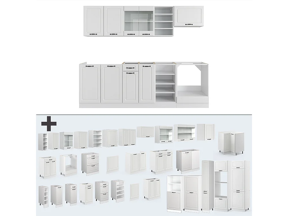 Køkkenrække hvidt landsted/hvid 240x60x81.6 r-line