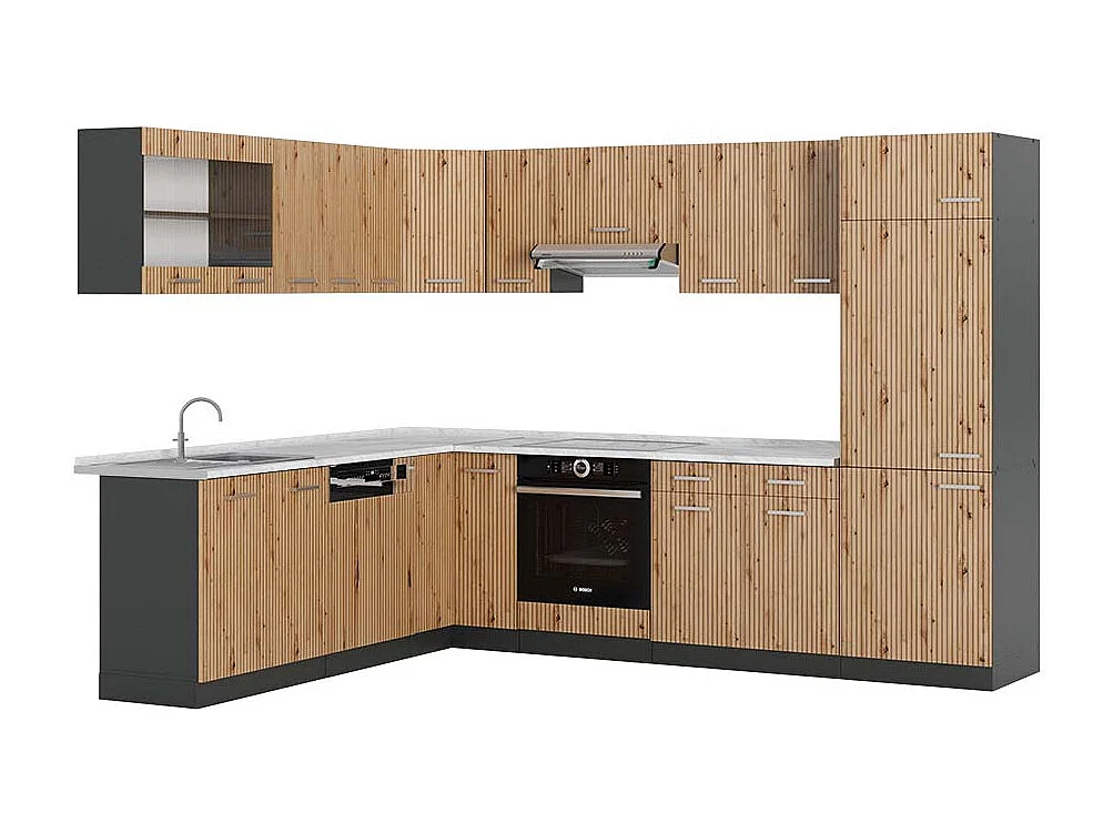 Cocina esquinera roble artesanal/antracita 287x60x81.6 r-line