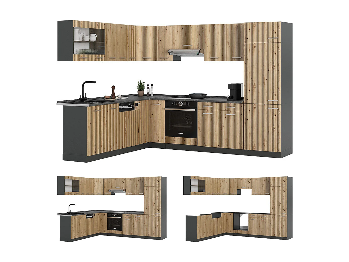 Kogoszczona kuchnia artisan dąb/antracyt 287x60x81.6 r-line