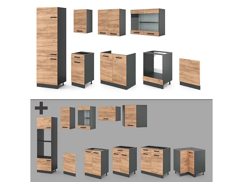 Cuisine chêne doré/anthracite 300x60x81.6 r-line