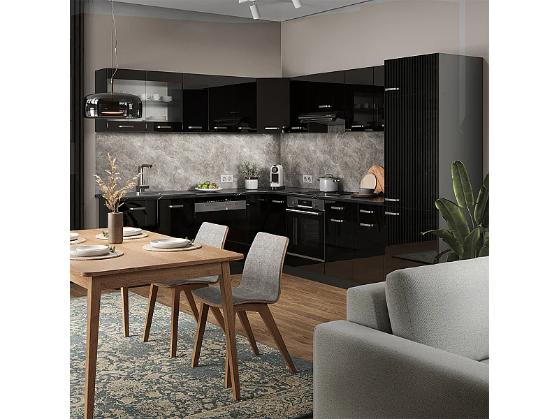 Cuisine en angle noir brillant/anthracite 287x46x81.6 r-line