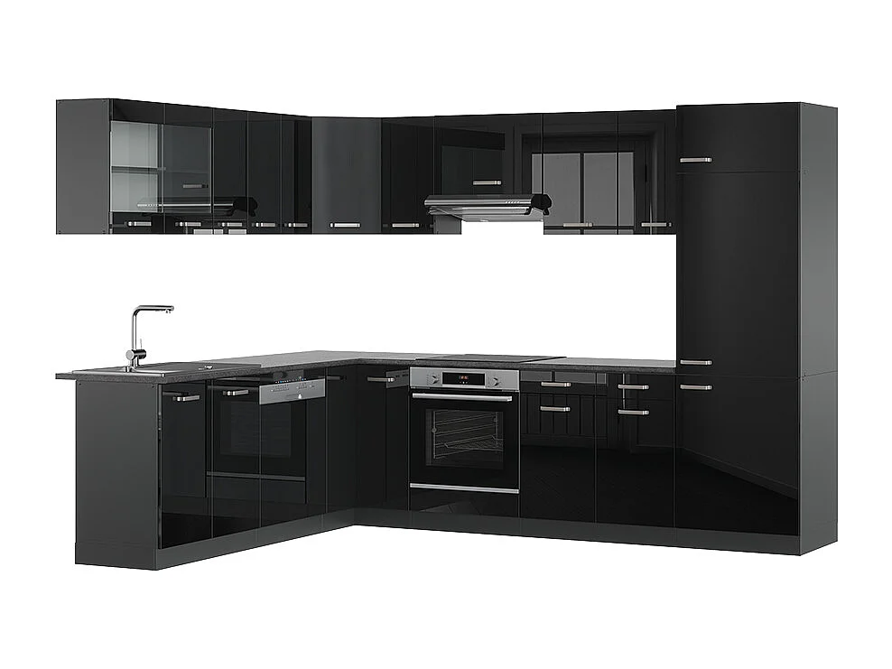 Cuisine en angle noir brillant/anthracite 287x46x81.6 r-line