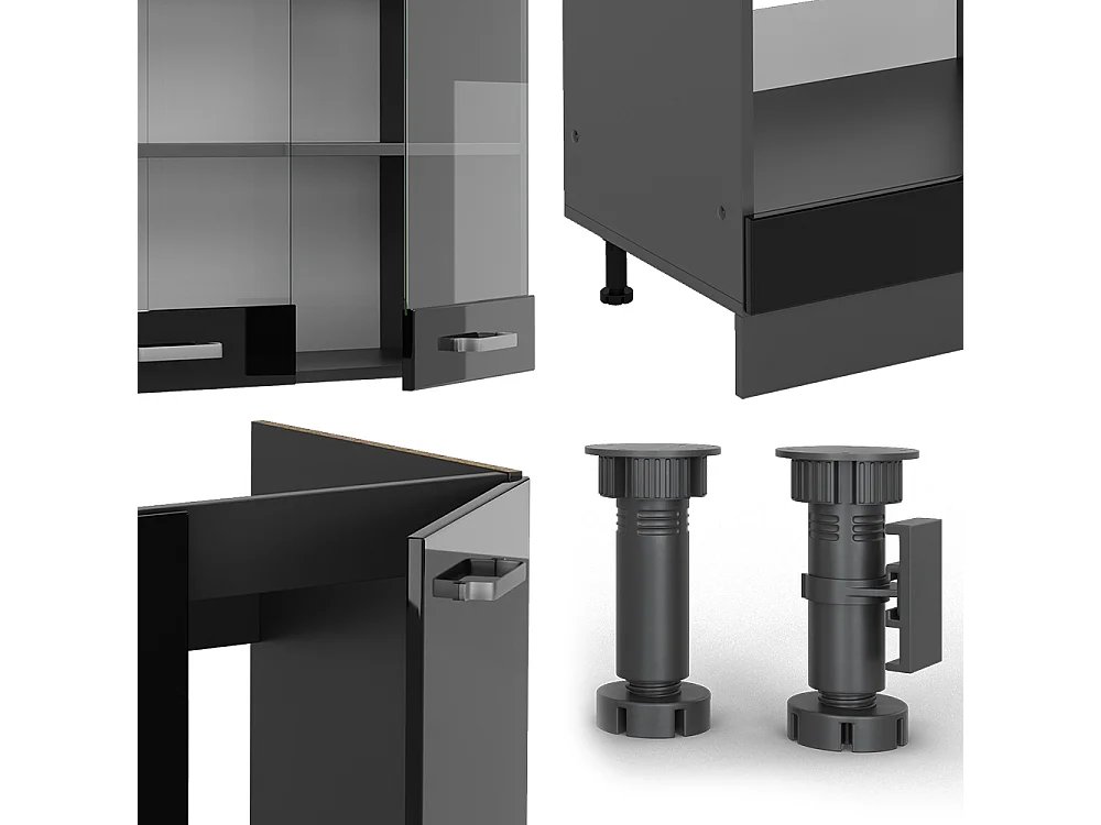 Cuisine en angle noir brillant/anthracite 287x46x81.6 r-line