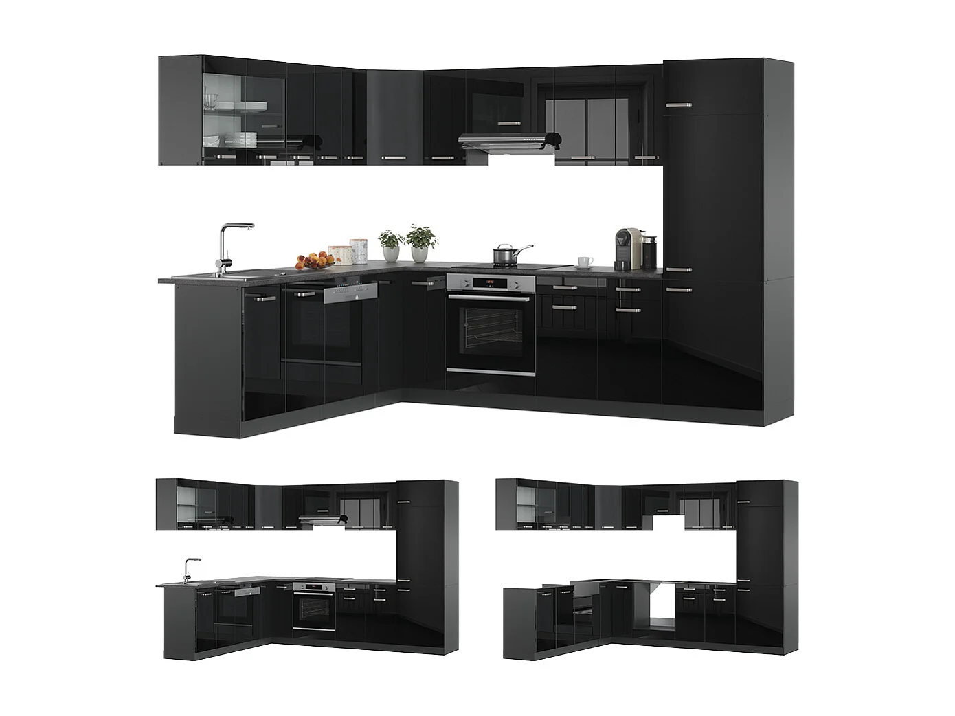 Cuisine en angle noir brillant/anthracite 287x46x81.6 r-line