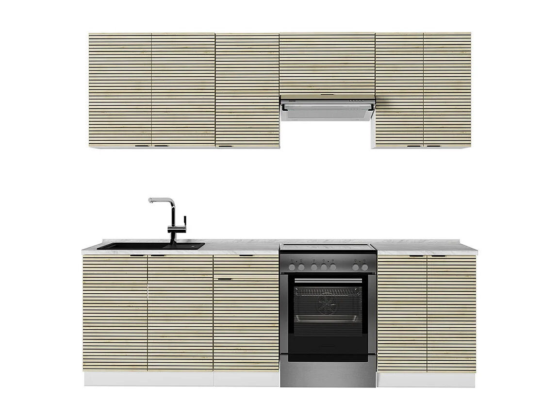 Cuisine chêne lambris/blanc 240x60x81.6 fame-line