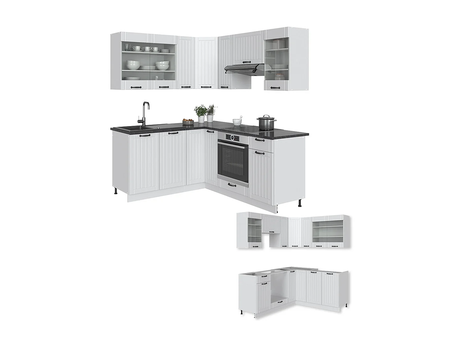 Cuisine en angle blanc campagne/blanc 190x60x81.6 fame-line
