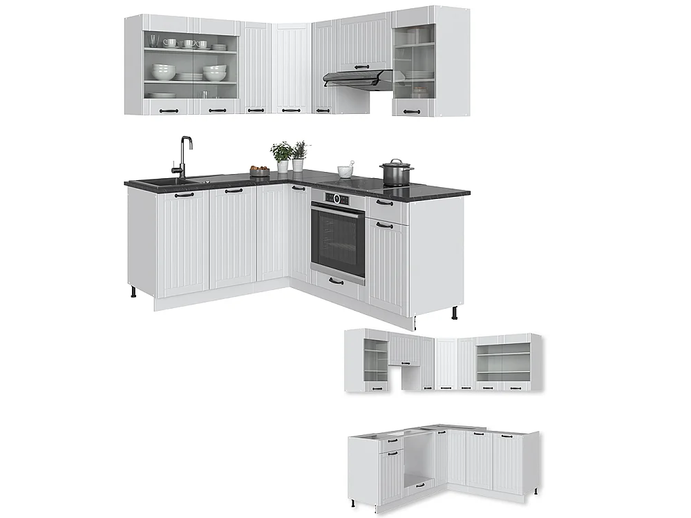 Cucina angolare completa casa di campagna bianca/bianco 190x60x81.6 fame-line