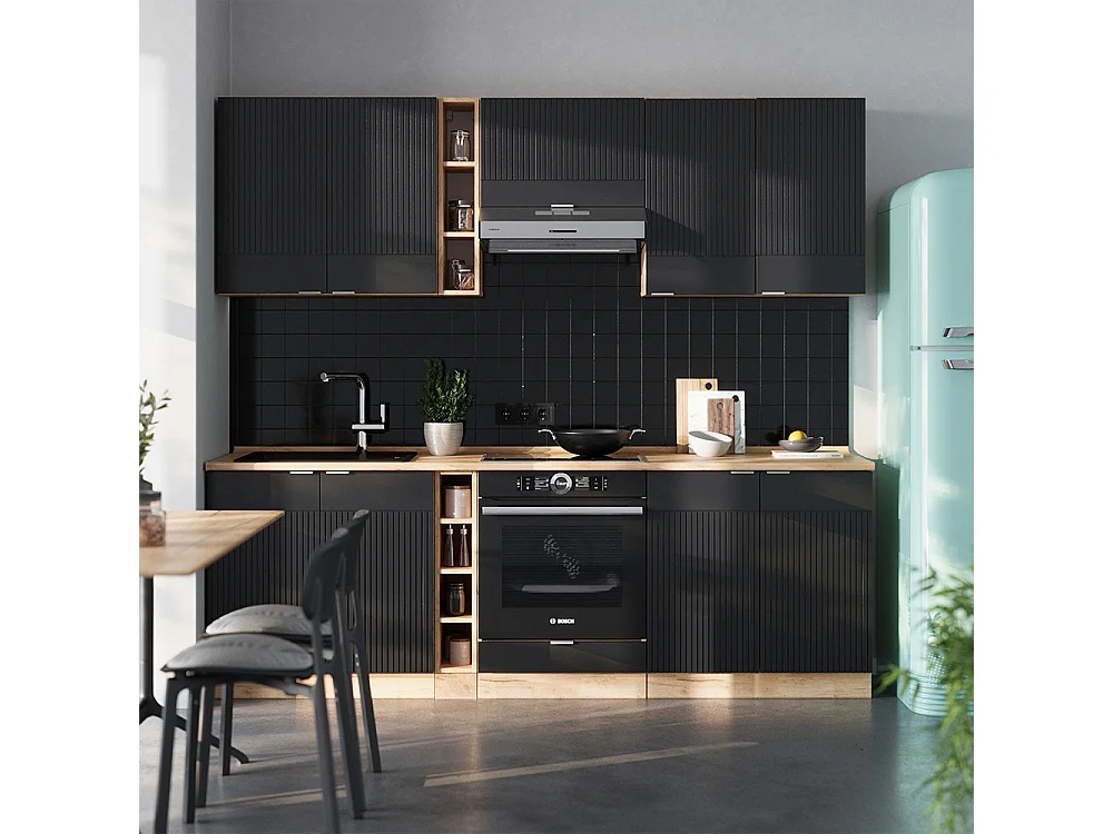 Cuisine noir rayé/chêne doré 235x60x81.6 fame-line