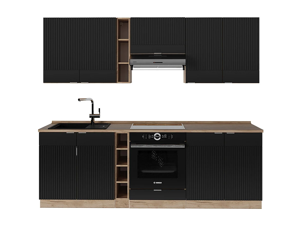 Køkkenrække sortstribet/gyldent egetræ 235x60x81.6 fame-line