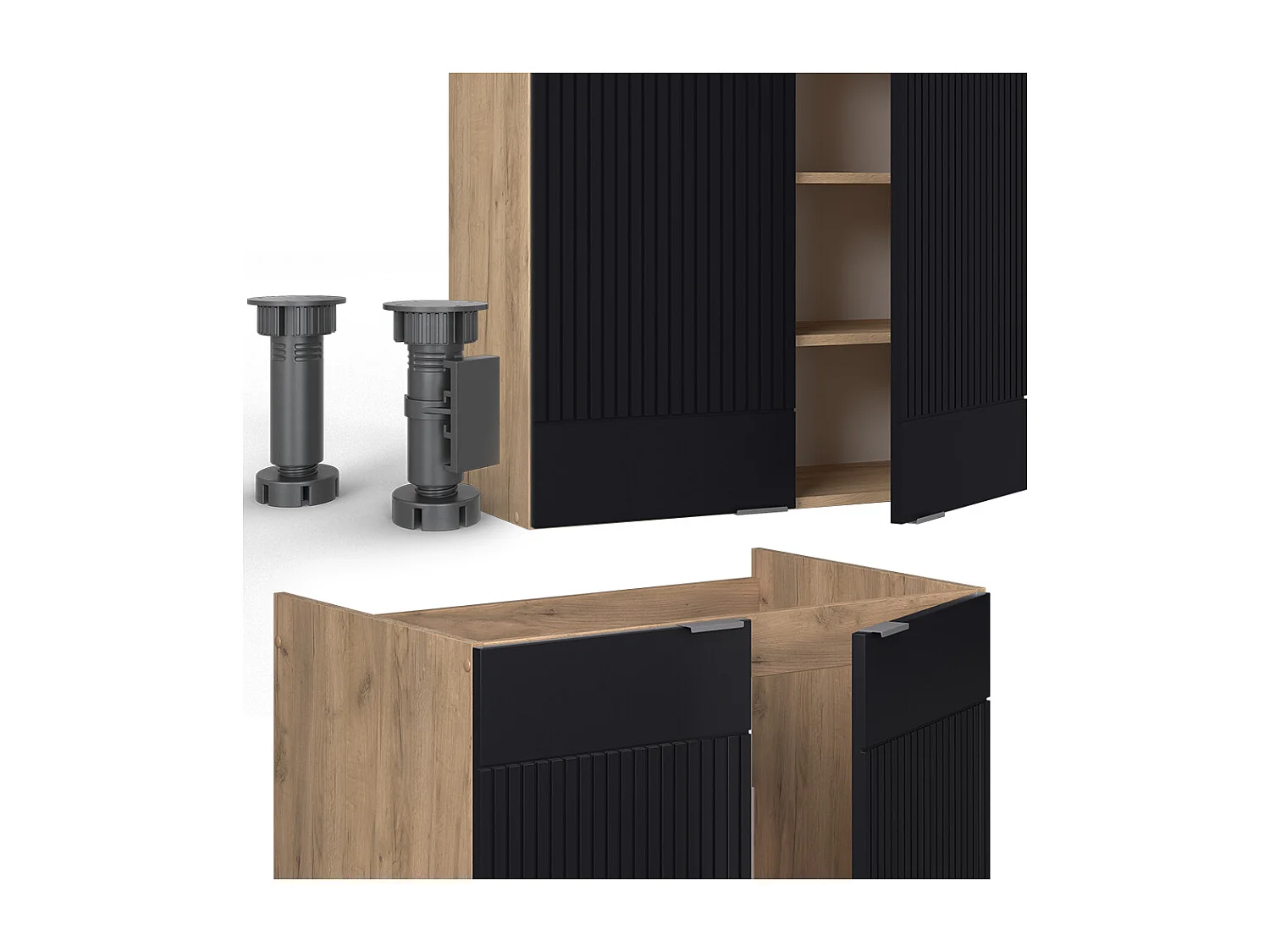 Køkkenrække sortstribet/gyldent egetræ 235x60x81.6 fame-line