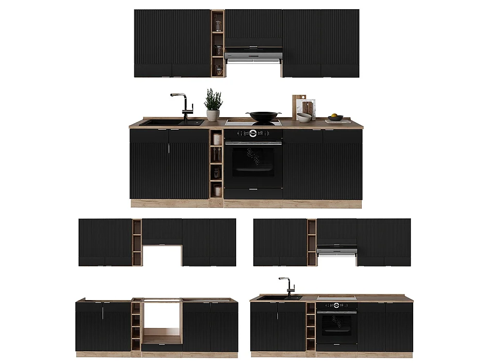 Mueble de cocina rayas negras/roble dorado 235x60x81.6 fame-line