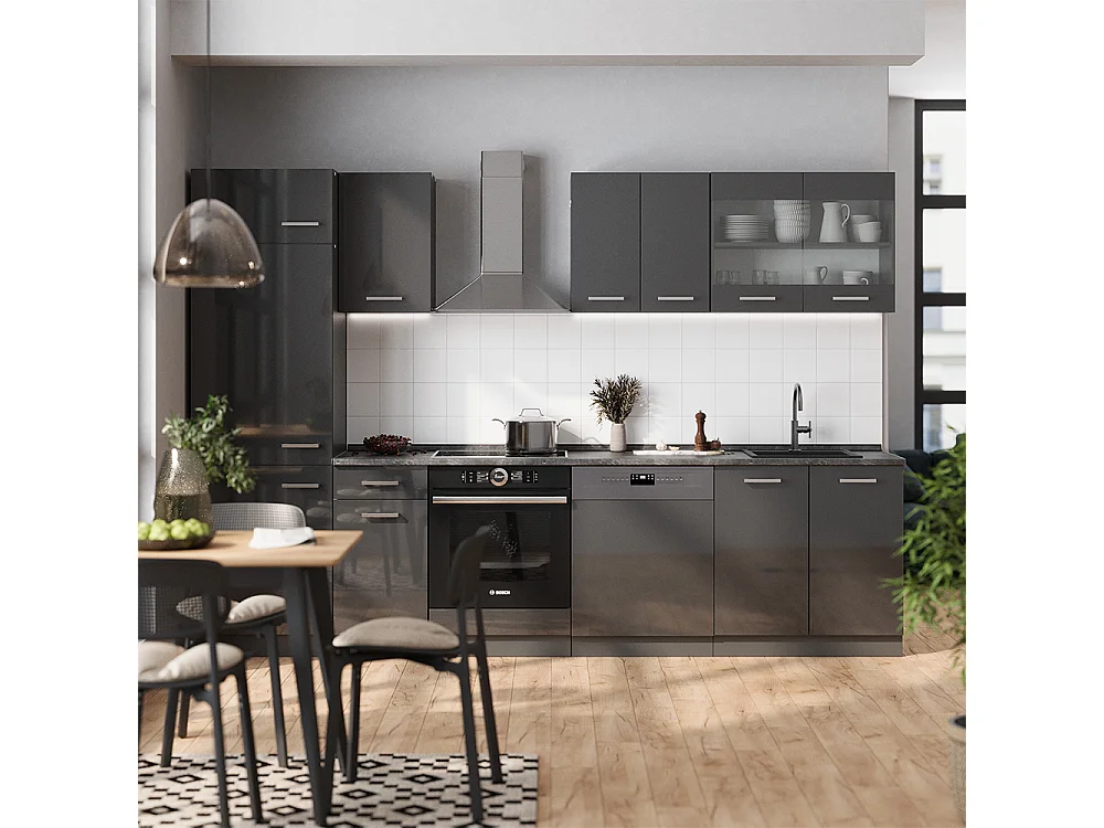 Mueble de cocina antracita brillo intenso/antracita 300x60x81.6 r-line