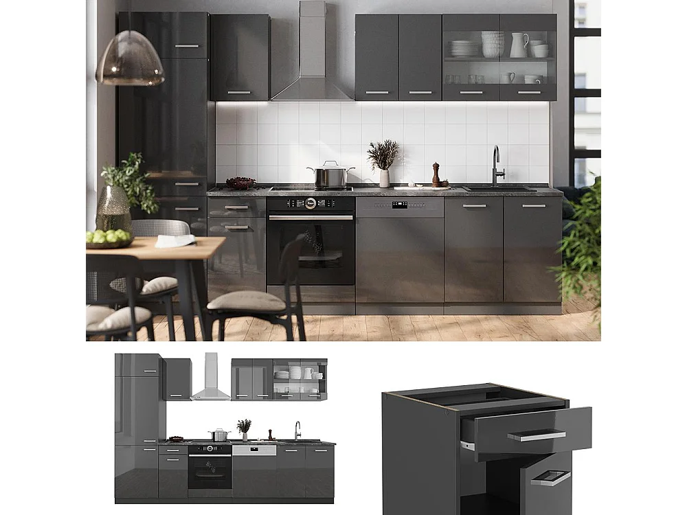 Cuisine anthracite brillant/anthracite 300x60x81.6 r-line