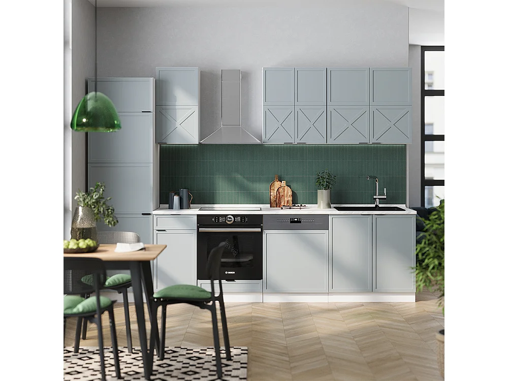 Cuisine bleu clair-gris/blanc 300x60x81.6 fame-line