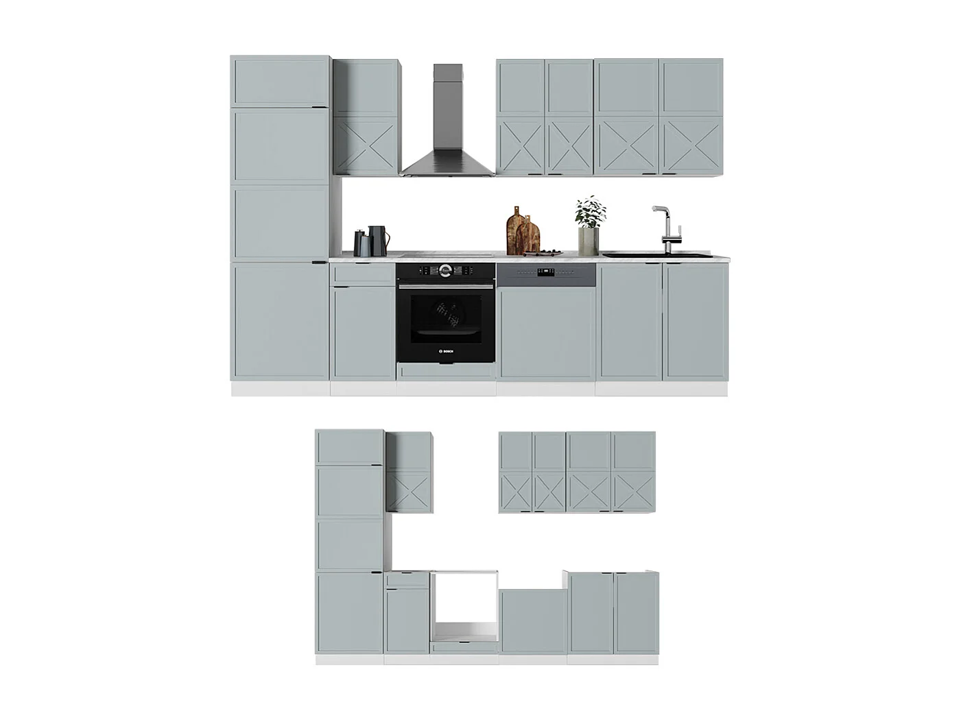 Cuisine bleu clair-gris/blanc 300x60x81.6 fame-line