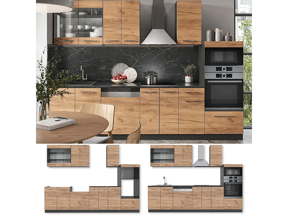 Mueble de cocina oro power roble/antracita 300x60x81.6 fame-line