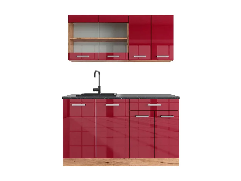 Cucina monoblocco rosso lucido/rovere dorato 140x60x81.6 r-line