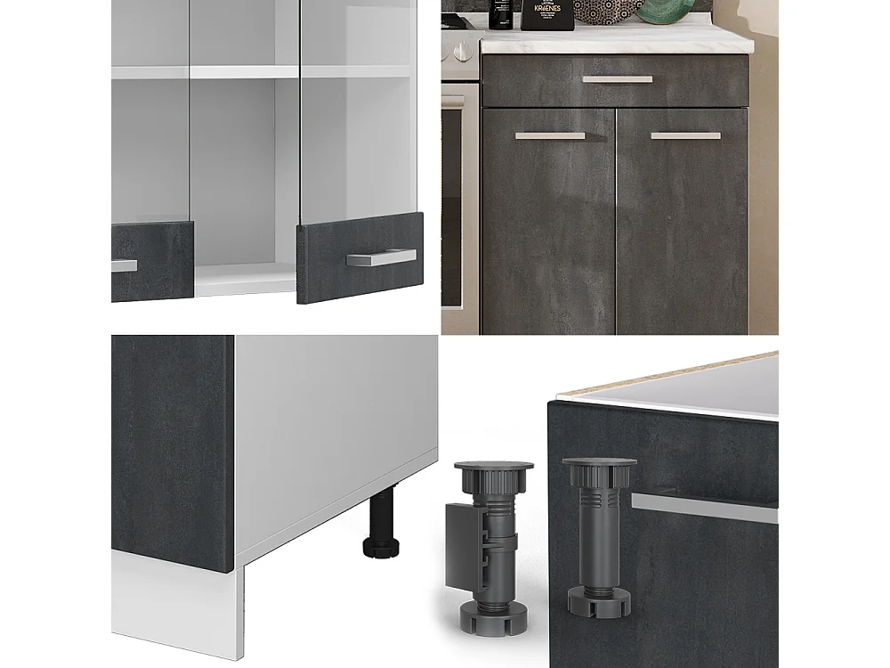 Cucina componibile nero cemento/bianco 200x46x81.6 r-line