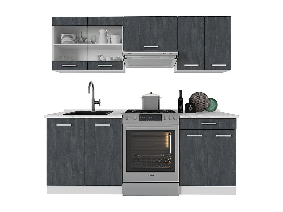 Cucina componibile nero cemento/bianco 200x46x81.6 r-line