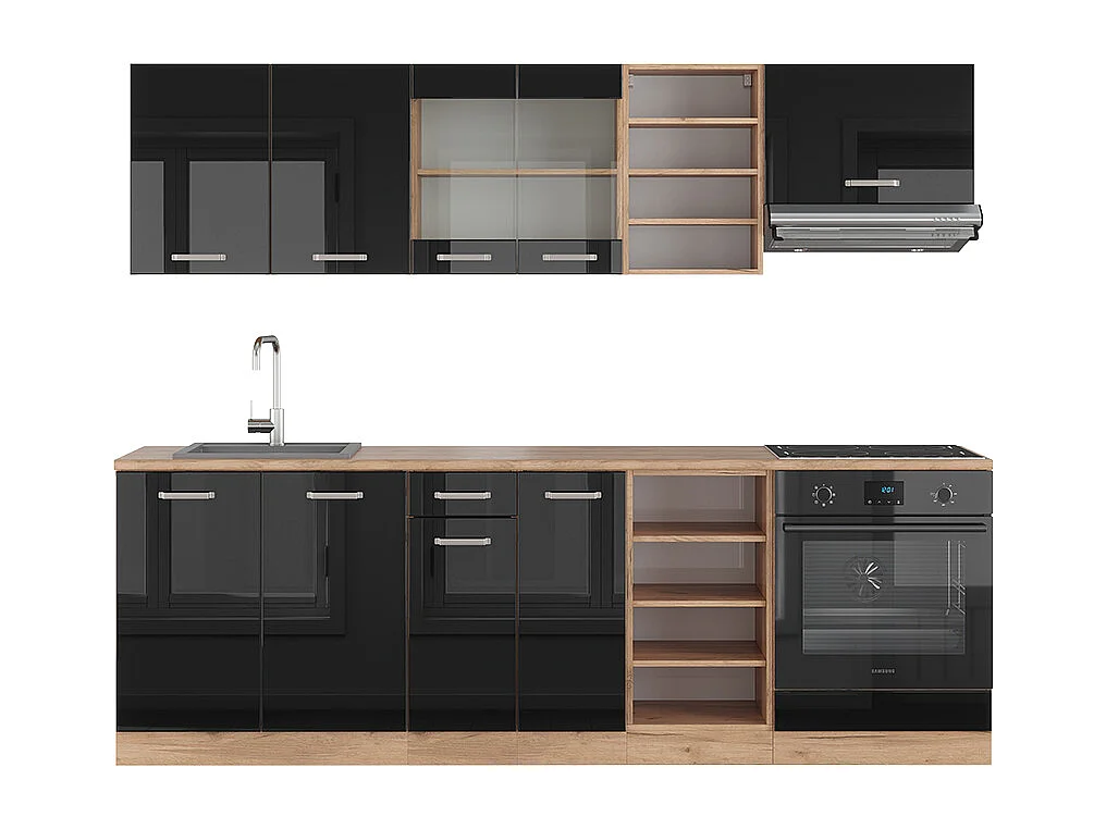 Mueble de cocina roble negro/dorado de alto brillo 240x60x81.6 r-line