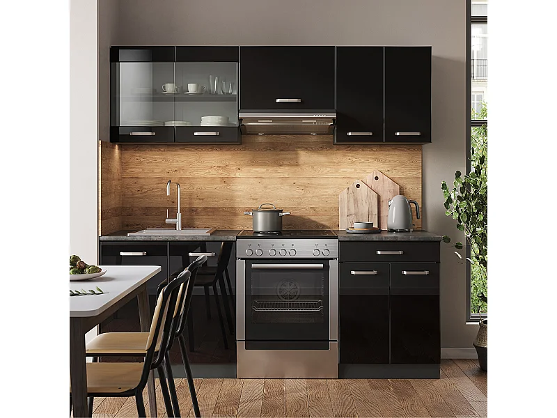 Complete keukeneenheid hoogglans zwart/antraciet 200x46x81.6 r-line