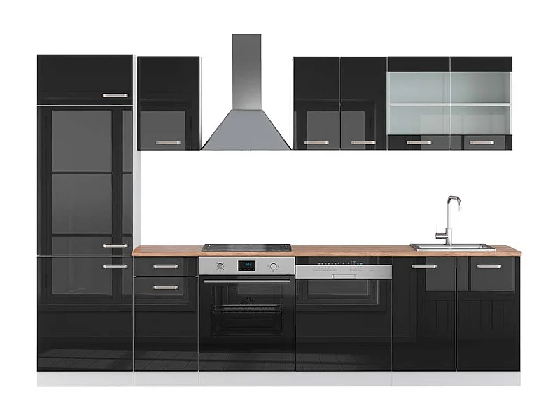 Mueble de cocina negro brillo/blanco 300x60x81.6 r-line