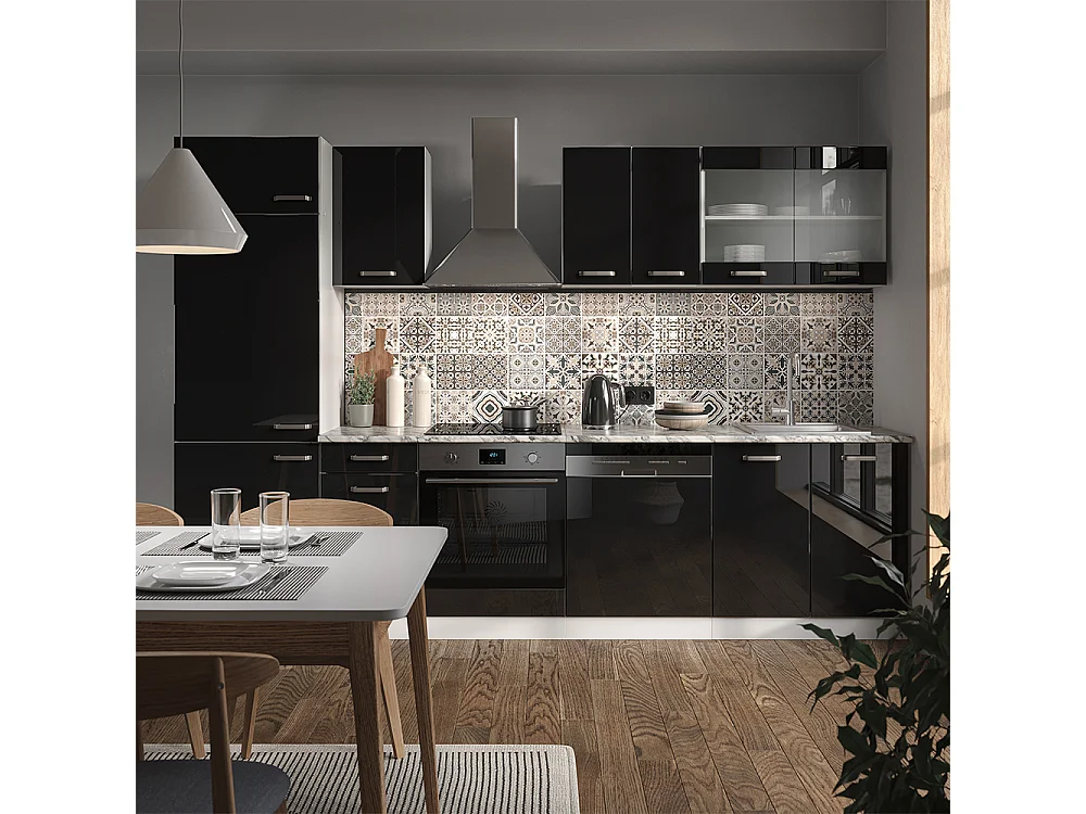 Küchenzeile schwarz hochglanz/weiß 300x60x81.6 r-line