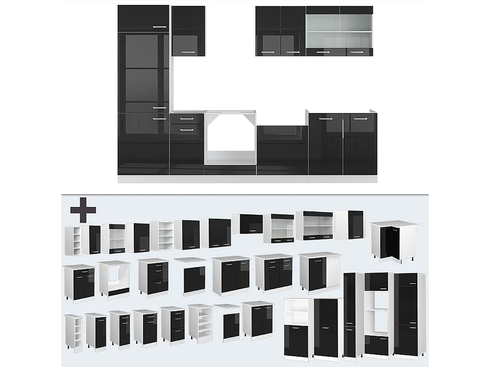 Küchenzeile schwarz hochglanz/weiß 300x60x81.6 r-line