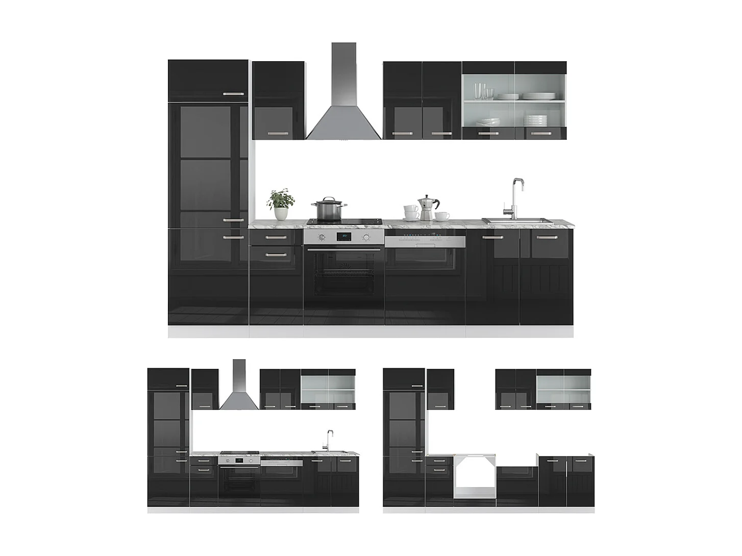 Küchenzeile schwarz hochglanz/weiß 300x60x81.6 r-line