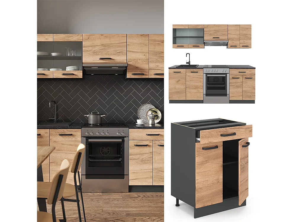 Mueble de cocina oro power roble/antracita 200x60x81.6 r-line