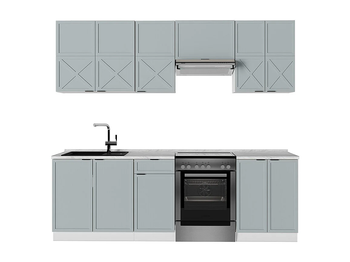Mueble de cocina azul claro-gris-blanco 240x60x81.6 fame-line