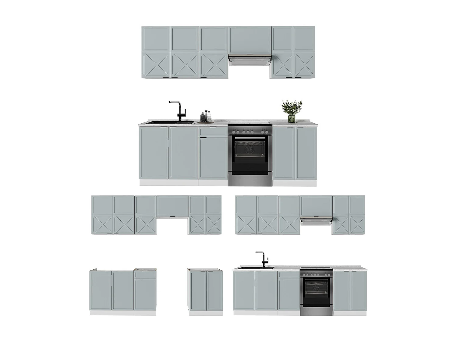 Mueble de cocina azul claro-gris-blanco 240x60x81.6 fame-line