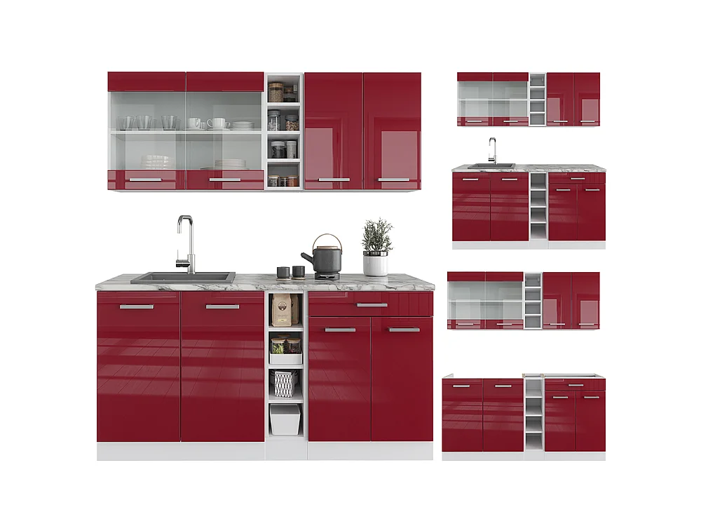 Cuisine rouge brillant/blanc 160x60x81.6 r-line