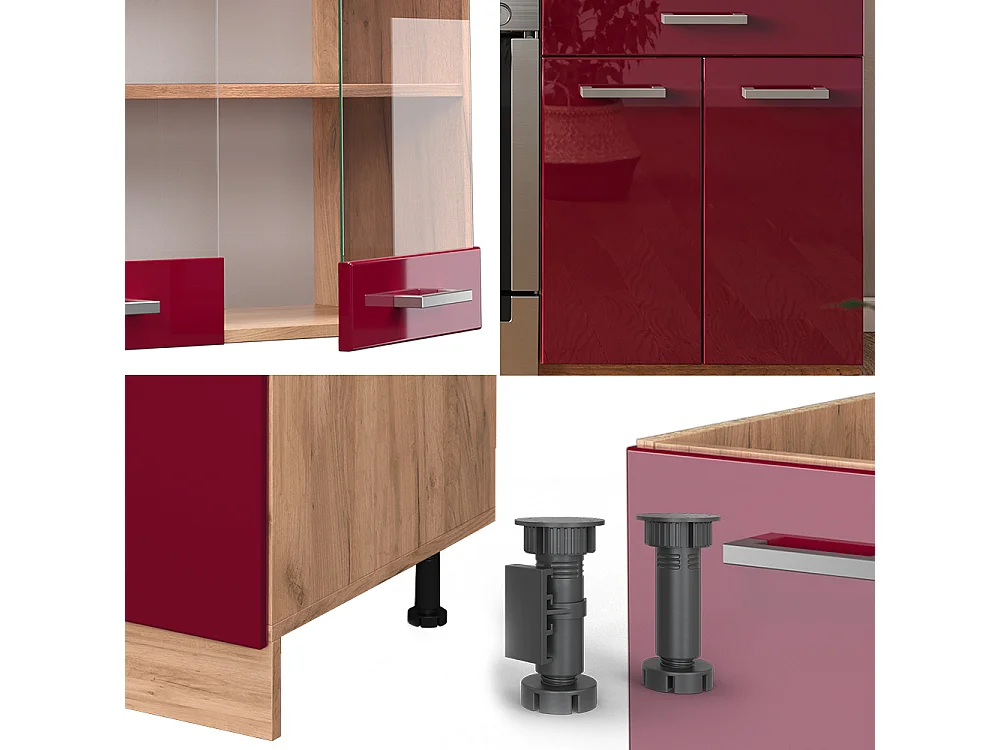 Cuisine rouge brillant/chêne doré 200x60x81.6 r-line