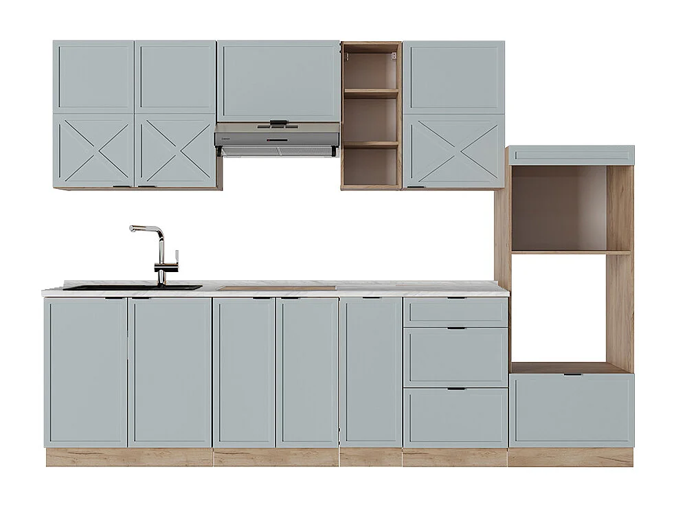 Cuisine bleu clair-gris/chêne force dor 280x60x81.6 fame-line